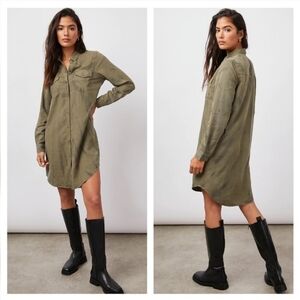 Rails 'Sandra' Olive Green and Black Tie Dye Shirt Dress Women's Size Small‎